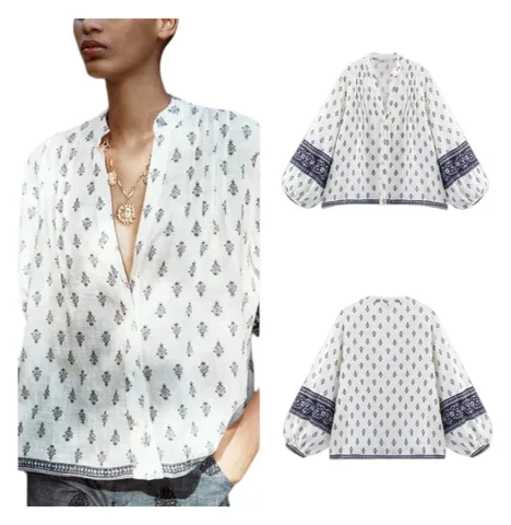 Zara Shirt - White Print Blouse