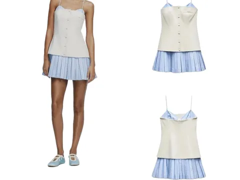 Zara Dress - Cream & Blue Tiered Mini