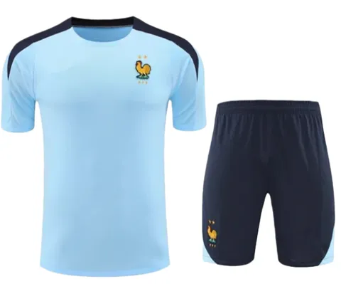 2425 France Training clothes suit Short sleeve Fan version - Sky Blue Tee & Shorts