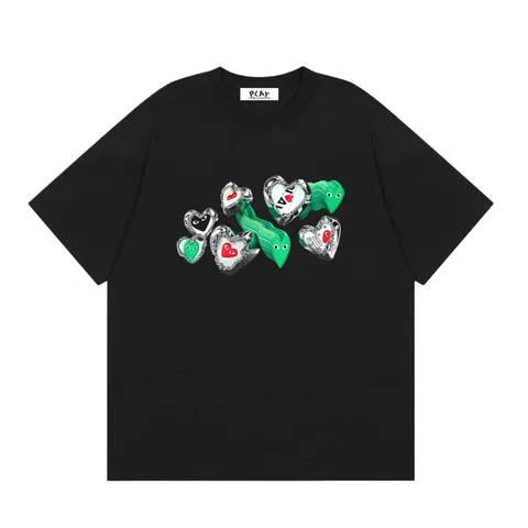 CDG Play Tee - Black Green Hearts