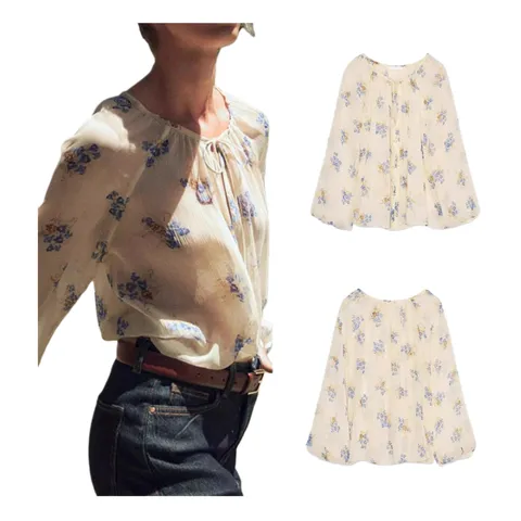Zara Shirt - Cream Floral Blouse