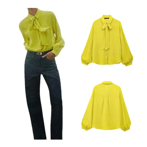 Zara Shirt - Yellow Tie-Neck
