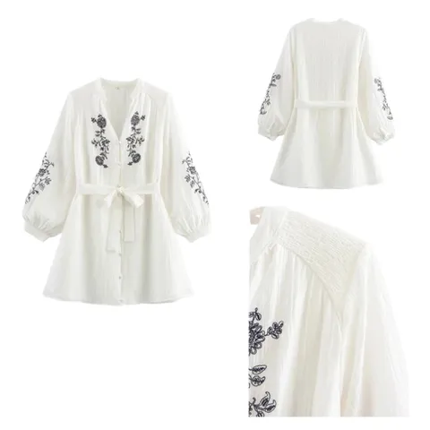 Zara Dress - White Embroidered Mini