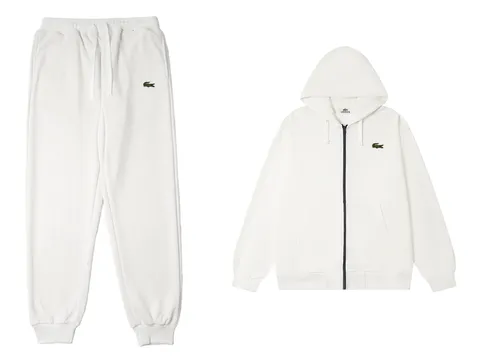 Lacoste Set - White Zip Hoodie Set