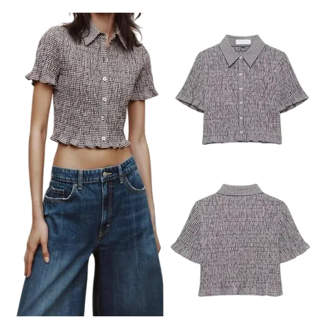Zara Shirt - Grey Tweed Crop