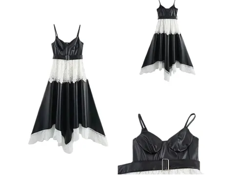 Zara Dress - Black & White Corset Midi, Lace