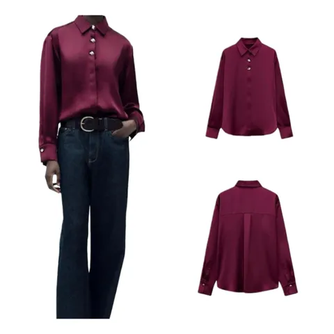 Zara Shirt - Burgundy Satin