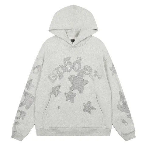 Sp5der Hoodie - Grey Star Print