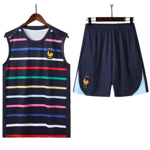 2425 France Training clothes suit vest Fan version - Striped Vest & Shorts