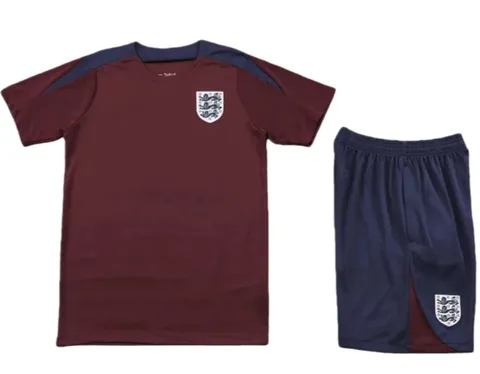 2425 England Training clothes suit Short sleeve Fan version - Maroon Tee & Shorts