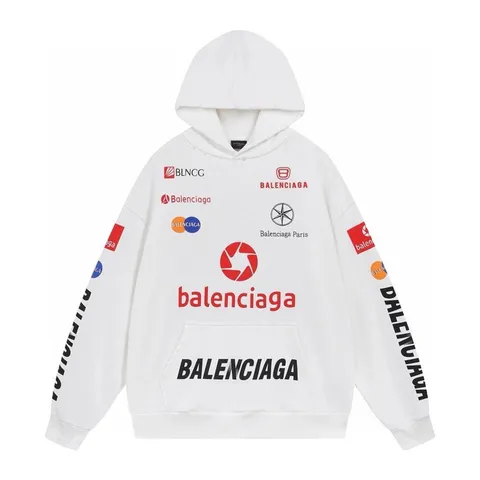 Balenciaga Hoodie - White Sponsor Logos