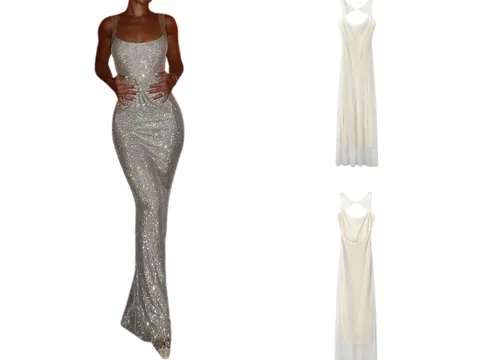 Zara Dress - White Sequin Maxi