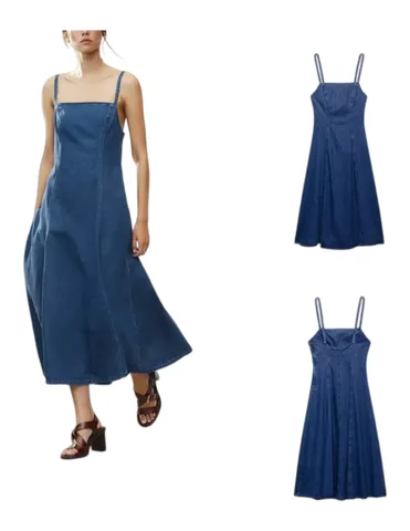 Zara Dress - Denim Pinafore Midi