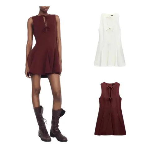 Zara Dress - Burgundy Tie-Neck Mini