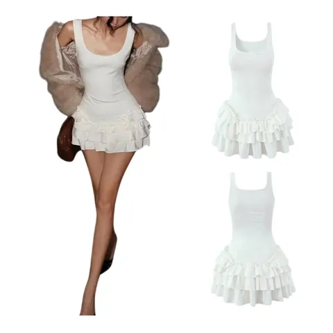 Zara Dress - White Tiered Mini, Slim