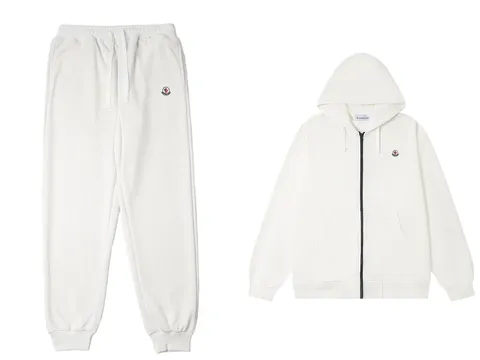 Moncler Set - White Zip Hoodie Set