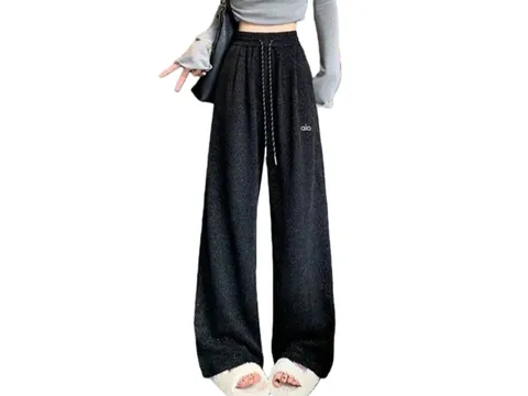 Alo Pants - Charcoal Ribbed Wide-Leg