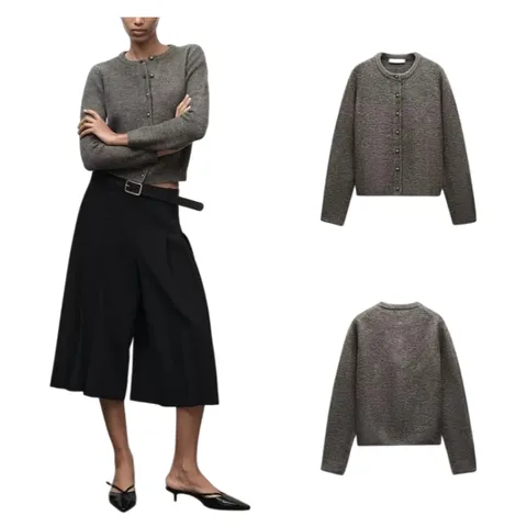 Zara Knitted Sweater - Grey Knit Cardigan