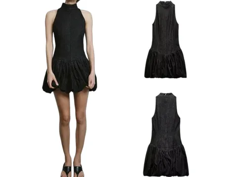 Zara Dress - Black Ruffle Mini, Stand-Collar II