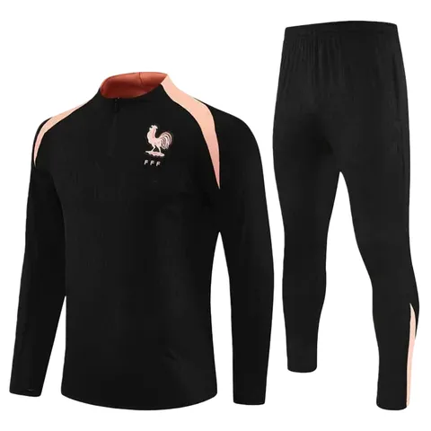 2526 season France Half zip training suit set - Black Half-Zip Set