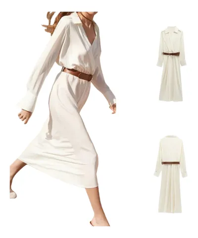 Zara Dress - White Belted Shirt Maxi