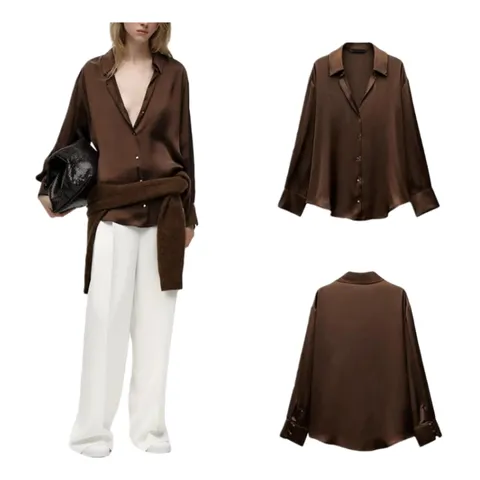 Zara Shirt - Brown Satin