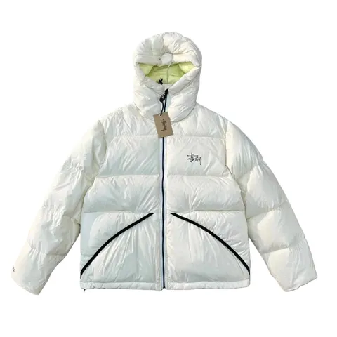 Stussy Down Jacket - White Glossy Hooded