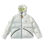 Stussy Down Jacket - White Glossy Hooded