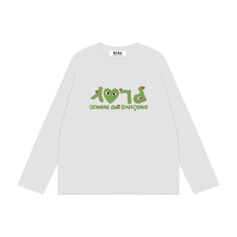 CDG Play Long Tee - White Green Logo