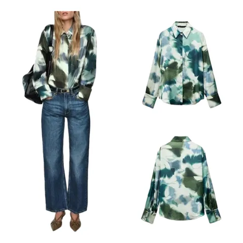 Zara Shirt - Green Tie-Dye Satin