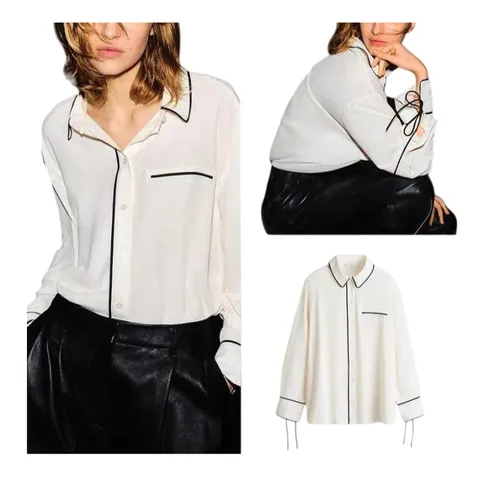 Zara Shirt - White Piped Pyjama