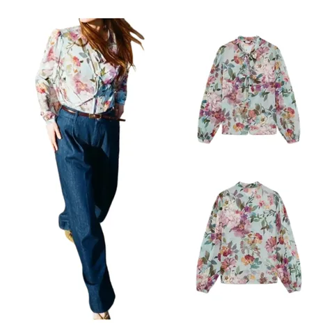 Zara Shirt - Floral Print, Stand-Collar
