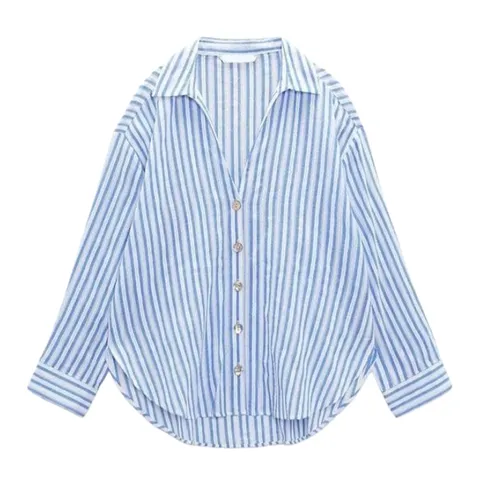 Zara Shirt - Blue Stripe Oversized, Cotton