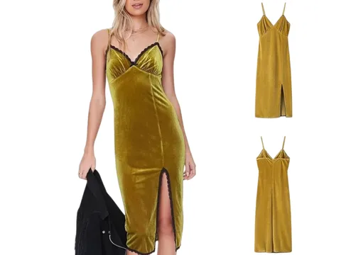 Zara Dress - Gold Velvet Slip Midi