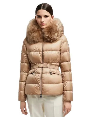 Moncler Down Jacket - Camel Fur Hood Belted