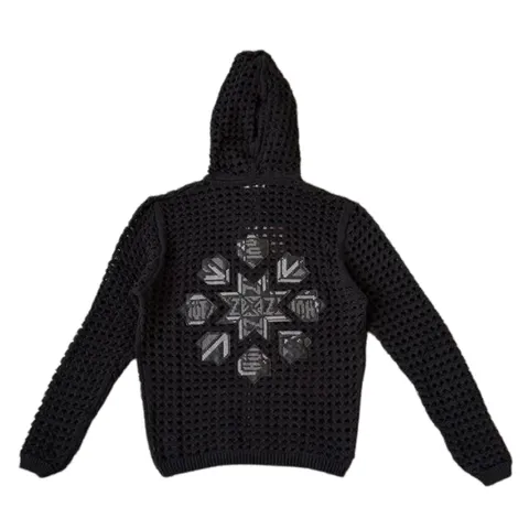 Derschutze Sweater - Black Open-Knit Hoodie