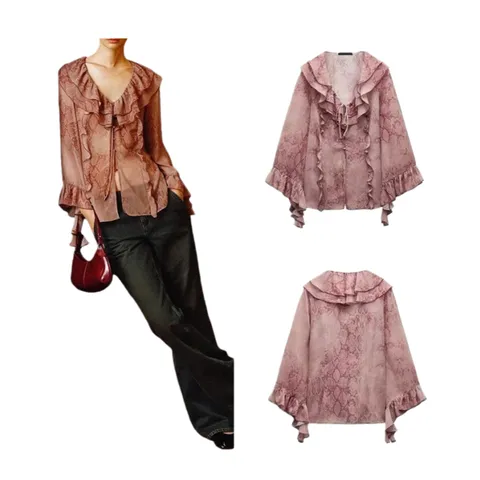 Zara Shirt - Pink Ruffle Print