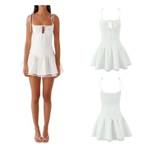 Zara Dress - White Tie-Strap Mini