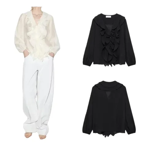 Zara Shirt - Ruffle Front Multi-Colour