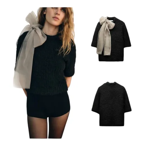 Zara Knitted Sweater - Black Bow Knit