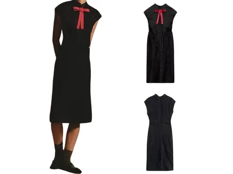 Zara Dress - Black Bow Collar Midi