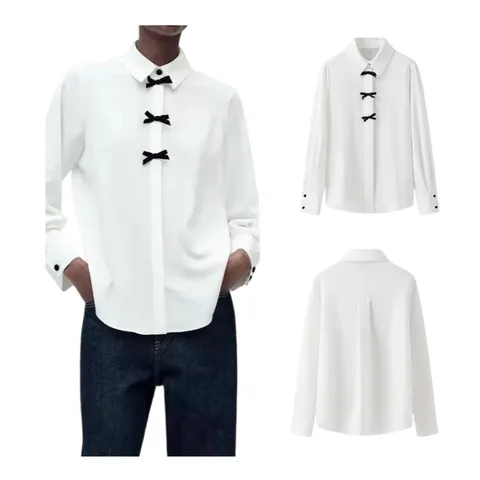 Zara Shirt - White Bow Button