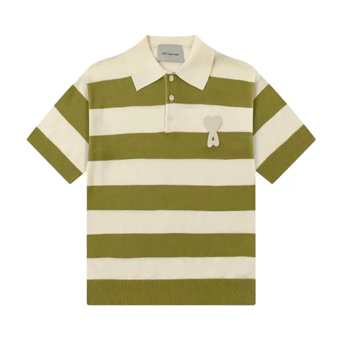 Ami Polo - Olive & White Stripe
