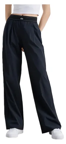 Alo Pants - Navy Pleated Wide-Leg
