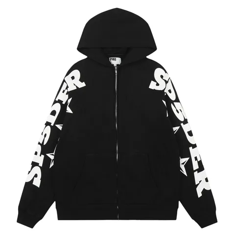 Sp5der Zipper Hoodie - Black Sleeve Logo Zip
