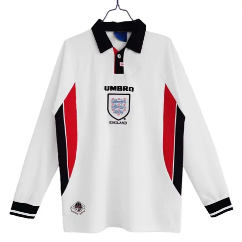 1998 season England home Retro Fan version - White Long Sleeve