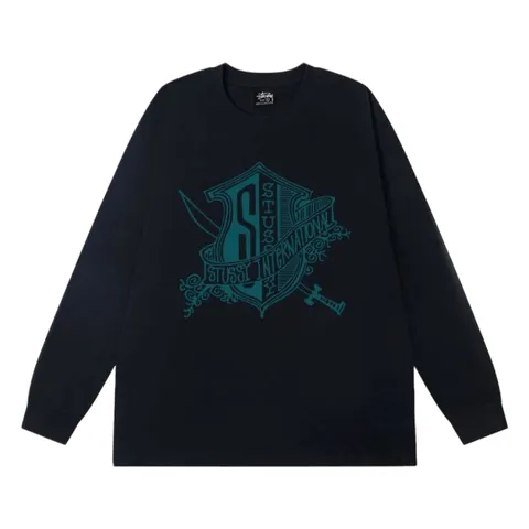 Stussy Long Tee - Black Teal Print