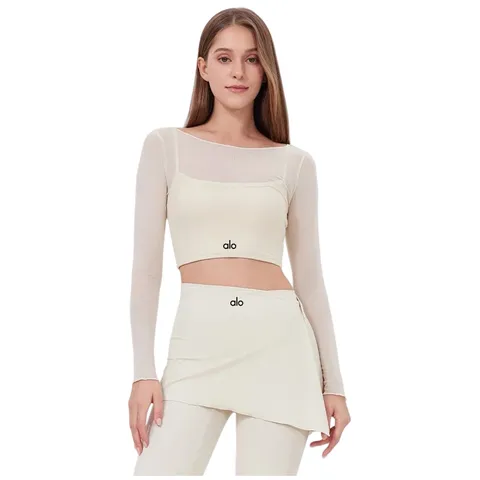 Alo Long Tee - Cream Layered Crop