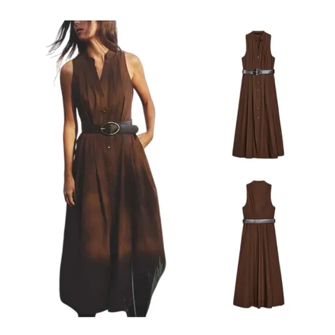 Zara Dress - Brown Belted Maxi