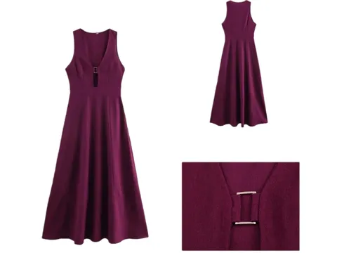 Zara Dress - Magenta V-Neck Midi